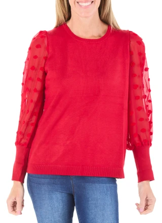 Thumbnail 1: Adrianna Papell Women's Long Mesh Sleeve Sweater Top 