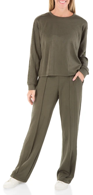 Thumbnail 1: MAGASCHONI Women's 2 Pc Rhinestone Crew Neck Pants Set 