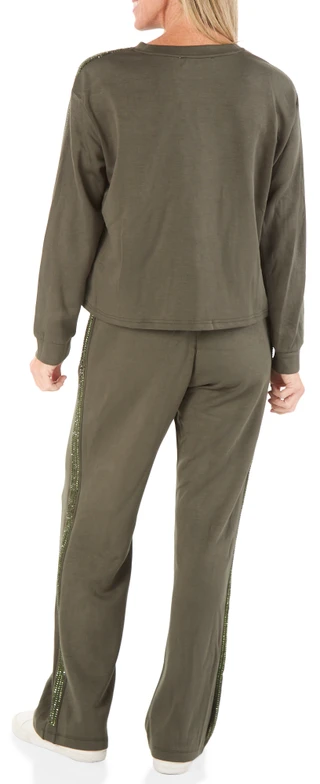 Thumbnail 2: MAGASCHONI Women's 2 Pc Rhinestone Crew Neck Pants Set 