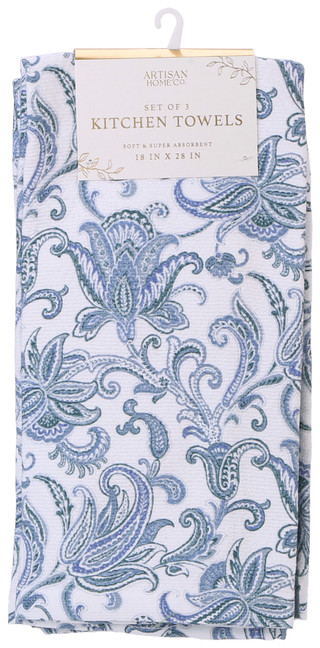 Thumbnail 1: Artisan Home Co 3 Pk Blue Floral Kitchen Towels 