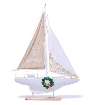 Thumbnail 1: Magical Season 24 in Large Wooden Christmas Sailboat with Wreath Decor 
