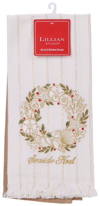 Thumbnail 1: Lillian Studio 2 Pk Seaside Noel Christmas Kitchen Towels 