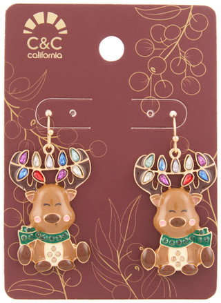 Thumbnail 1: C&C California Gold Tone Christmas Reindeer Drop Earrings  