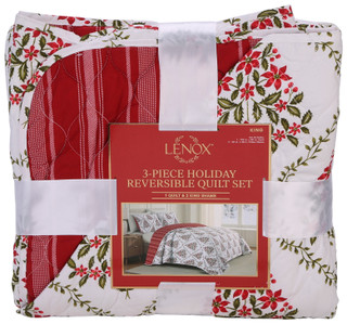 Thumbnail 1: Lenox King 3 Pc Holly Tree Christmas Reversible Quilt Set 