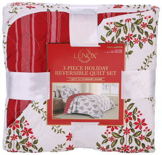 Thumbnail 1: Lenox Full/Queen 3 Pc Holly Tree Christmas Reversible Quilt Set 