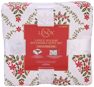 Thumbnail 2: Lenox Full/Queen 3 Pc Holly Tree Christmas Reversible Quilt Set 