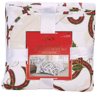 Thumbnail 1: Lenox King 3 Pc Christmas Ribbon Reversible Quilt Set 
