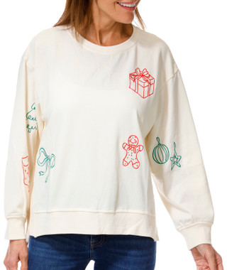 Thumbnail 1: Just Living Women's Christmas Icon Embroidered Sweater 