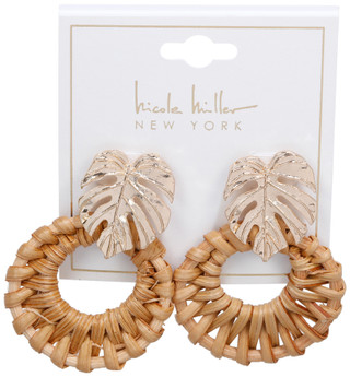 Thumbnail 1: Nicole Miller Gold Leaf & Raffia Drop Earrings 