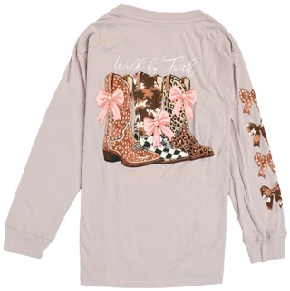 Thumbnail 1: SIMPLY SOUTHERN Big Girls Long Sleeve Cow Boot Print Tee 