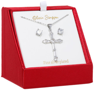 Thumbnail 1: Olivia Simpson Silver Plated Cubic Zirconia Cross Necklace & Earrings Set 