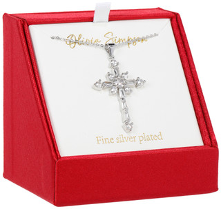 Thumbnail 1: Olivia Simpson Silver Plated Crystal Cross Necklace 