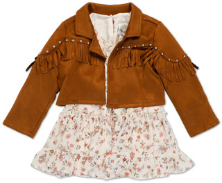 Thumbnail 1: Rare Editions Toddler Girl's 2 Pc Fringe Suede Jacket & Floral Dress Set 