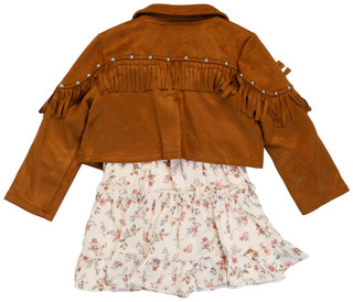 Thumbnail 2: Rare Editions Toddler Girl's 2 Pc Fringe Suede Jacket & Floral Dress Set 
