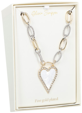 Thumbnail 1: Olivia Simpson 2-Tone Plated Mother of Pearl Heart Necklace 