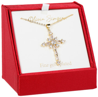 Thumbnail 1: Olivia Simpson Gold Plated Cubic Zirconia Cross Necklace 