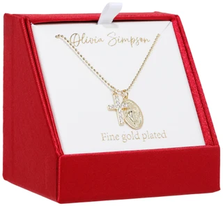 Thumbnail 1: Olivia Simpson Gold Plated Cubic Zirconia Cross St. Cluster Charm Necklace 