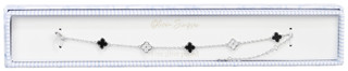 Thumbnail 1: Olivia Simpson Silver Plated Cubic Zirconia Black Enamel 5-Clover Bracelet 