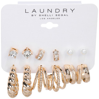 Thumbnail 1: LAUNDRY BY SHELLI SEGAL 6 Pk Gold Stud & Hoop Earrings 