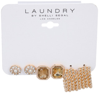 Thumbnail 1: LAUNDRY BY SHELLI SEGAL 3 Pk Gold Stud & Huggie Earrings 