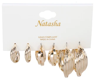 Thumbnail 1: Natasha 3 Pk Gold-Tone Hoop Earrings 