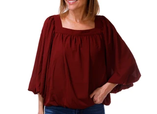 Thumbnail 1: Cece Women's 3/4 Sleeve Square Neck Bubble Hem Top 
