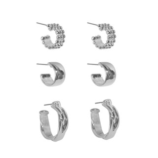 Thumbnail 2: LAUNDRY BY SHELLI SEGAL 3 Pk Silver Huggie Earrings 