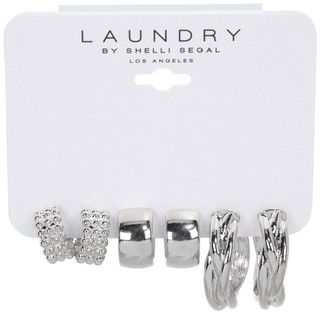 Thumbnail 1: LAUNDRY BY SHELLI SEGAL 3 Pk Silver Huggie Earrings 