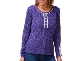Thumbnail 1: BUNULU Women's Long Sleeve Space Dye Contrast Trim Top 