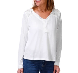 Thumbnail 1: BUNULU Women's Long Sleeve Lace Yoke Tee 