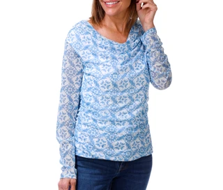 Thumbnail 1: BUNULU Women's Mesh Printed Cowl Neck Top 