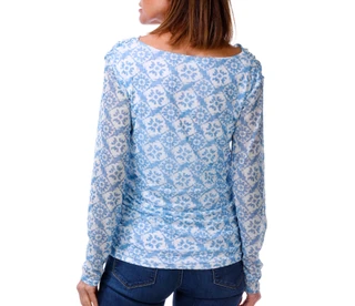 Thumbnail 2: BUNULU Women's Mesh Printed Cowl Neck Top 