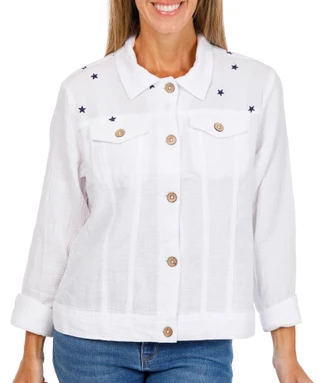 Thumbnail 1: Dash Women's Embroidered Star Denim Jacket  