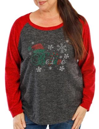 Thumbnail 1: Magical Season Women's Plus Christmas Studded Hacci Top 