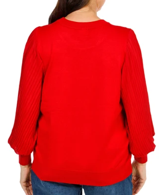 Thumbnail 2: Zac & Rachel Women's Plus Pleated Mesh Sleeve Sweater Top 
