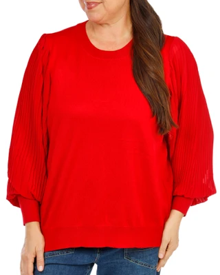 Thumbnail 1: Zac & Rachel Women's Plus Pleated Mesh Sleeve Sweater Top 