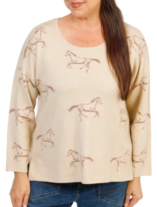 Thumbnail 1: Philosophy Women's Plus Christmas Print Boat Neck Sweater 