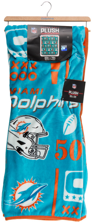 Thumbnail 1: Miami Dolphins 60x70 Super Soft Plush Team Spirit Throw Blanket with Hanger 
