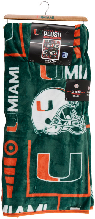 Thumbnail 1: Miami Hurricanes 60x70 Super Soft Plush Team Spirit Throw Blanket with Hanger 