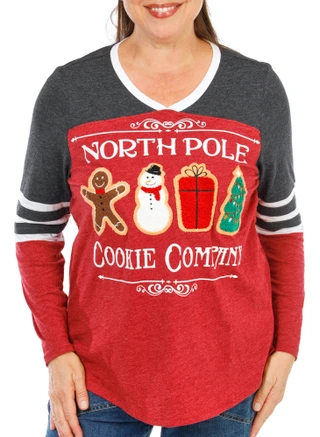 Thumbnail 1: Magical Season Women's Plus Christmas Embroidered Graphic V-Neck Top 
