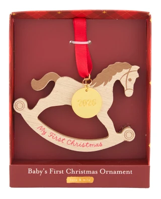 Thumbnail 1: Pearhead Baby's First Christmas Rocking Horse Wooden Ornament  