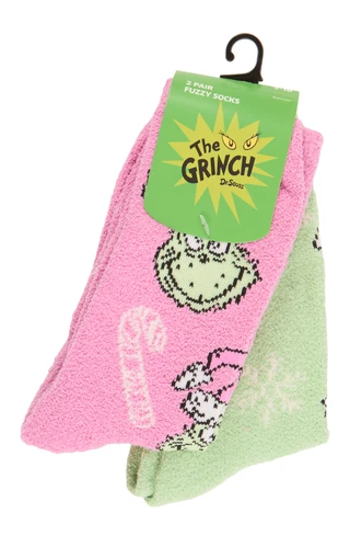 Thumbnail 1: Bio World  Women's 2 Pk The Grinch Cozy Crew Fuzzy Socks 