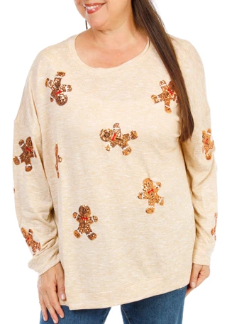 Thumbnail 1: Magical Season Women's Plus Christmas Sequin Hacci Top 