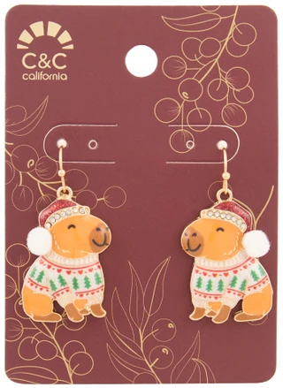 Thumbnail 1: C&C California Christmas Santa Hat Capybara Drop Earrings 
