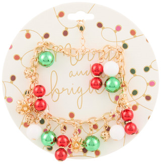Thumbnail 1: Merry & Bright  Gold Tone Christmas Ornament Charm Bracelet  