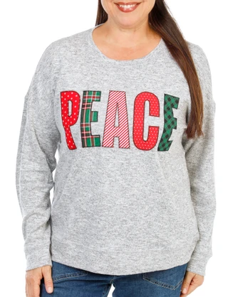 Thumbnail 1: Magical Season Women's Plus Christmas Patchwork Hacci Top 