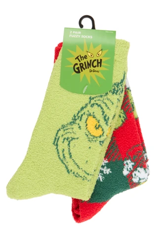 Thumbnail 1: Bio World  Women's 2 Pk The Grinch Cozy Crew Fuzzy Socks  