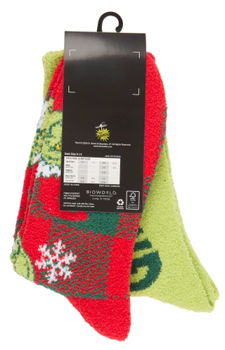 Thumbnail 2: Bio World  Women's 2 Pk The Grinch Cozy Crew Fuzzy Socks  