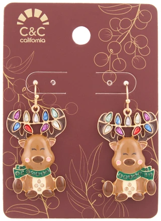 Thumbnail 1: C&C California Christmas Reindeer with Crystal Antlers Drop Earrings  