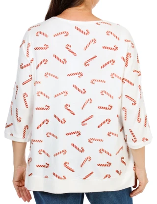 Thumbnail 2: Magical Season Women's Plus Studded Christmas Print Hacci Knit Top 